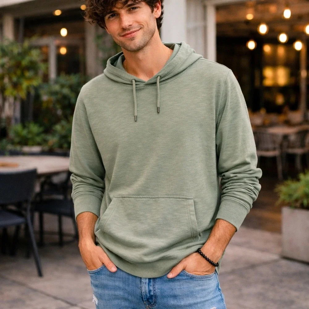 J. Crew Men's Pockets Long Sleeve‎ 100% Cotton Pullover Hoodie Sweatshirt Size L